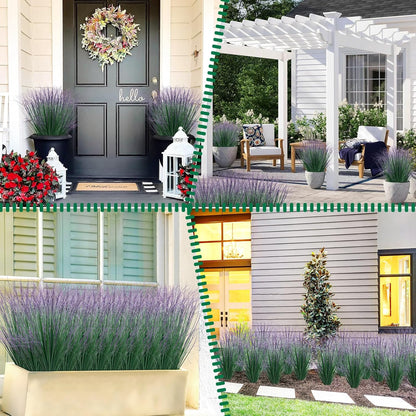 8 Bundles Artificial Grass Plants Outdoor Tall Faux Shrubs Greenery Stems Fake Onion Grasses Wheat Grass UV Resistant Faux Bushes Plant for Garden Indoor Office Home Decor（Red-Tipped Green）