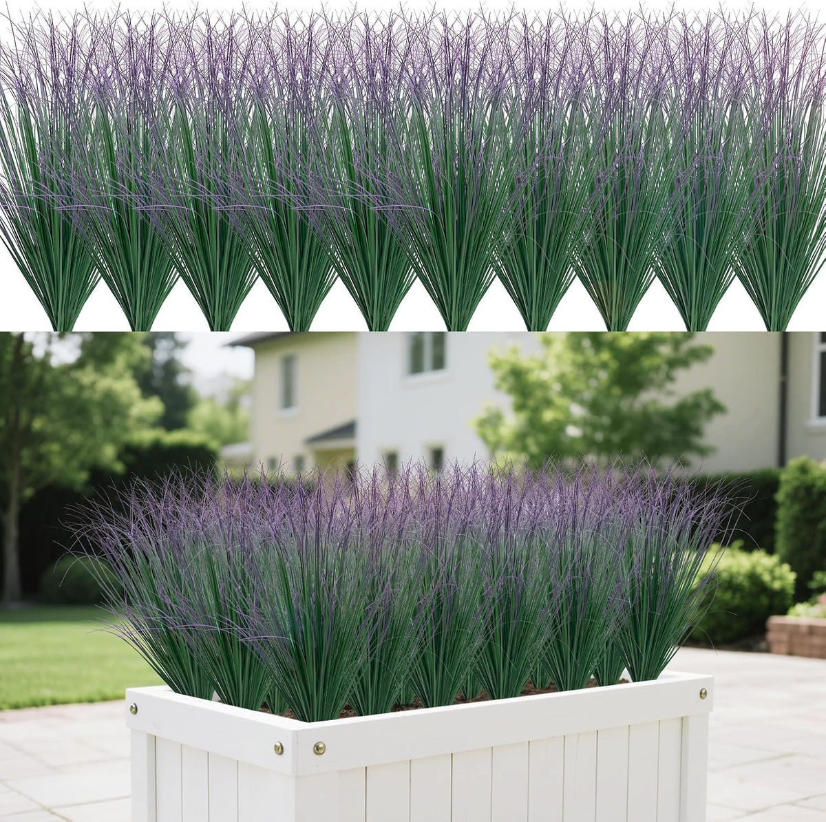 8 Bundles Artificial Grass Plants Outdoor Tall Faux Shrubs Greenery Stems Fake Onion Grasses Wheat Grass UV Resistant Faux Bushes Plant for Garden Indoor Office Home Decor（Red-Tipped Green）