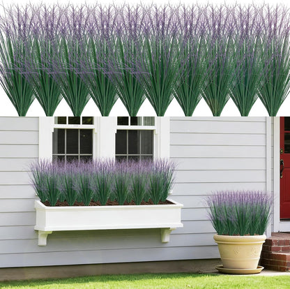 8 Bundles Artificial Grass Plants Outdoor Tall Faux Shrubs Greenery Stems Fake Onion Grasses Wheat Grass UV Resistant Faux Bushes Plant for Garden Indoor Office Home Decor（Red-Tipped Green）