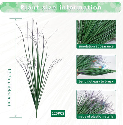 8 Bundles Artificial Grass Plants Outdoor Tall Faux Shrubs Greenery Stems Fake Onion Grasses Wheat Grass UV Resistant Faux Bushes Plant for Garden Indoor Office Home Decor（Red-Tipped Green）
