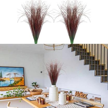 8 Bundles Artificial Grass Plants Outdoor Tall Faux Shrubs Greenery Stems Fake Onion Grasses Wheat Grass UV Resistant Faux Bushes Plant for Garden Indoor Office Home Decor（Red-Tipped Green）