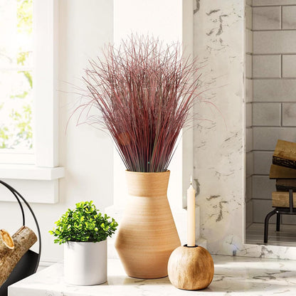 8 Bundles Artificial Grass Plants Outdoor Tall Faux Shrubs Greenery Stems Fake Onion Grasses Wheat Grass UV Resistant Faux Bushes Plant for Garden Indoor Office Home Decor（Red-Tipped Green）