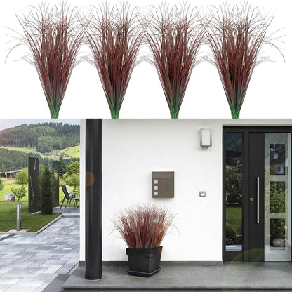 8 Bundles Artificial Grass Plants Outdoor Tall Faux Shrubs Greenery Stems Fake Onion Grasses Wheat Grass UV Resistant Faux Bushes Plant for Garden Indoor Office Home Decor（Red-Tipped Green）