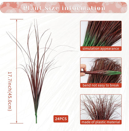 8 Bundles Artificial Grass Plants Outdoor Tall Faux Shrubs Greenery Stems Fake Onion Grasses Wheat Grass UV Resistant Faux Bushes Plant for Garden Indoor Office Home Decor（Red-Tipped Green）