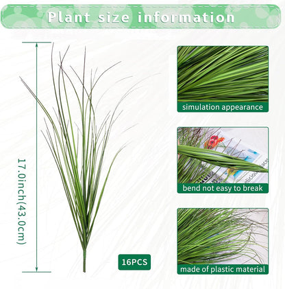 8 Bundles Artificial Grass Plants Outdoor Tall Faux Shrubs Greenery Stems Fake Onion Grasses Wheat Grass UV Resistant Faux Bushes Plant for Garden Indoor Office Home Decor（Red-Tipped Green）