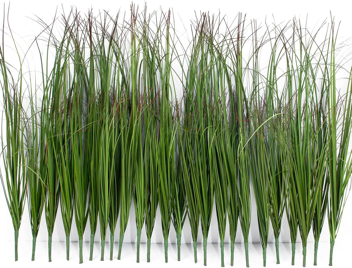8 Bundles Artificial Grass Plants Outdoor Tall Faux Shrubs Greenery Stems Fake Onion Grasses Wheat Grass UV Resistant Faux Bushes Plant for Garden Indoor Office Home Decor（Red-Tipped Green）