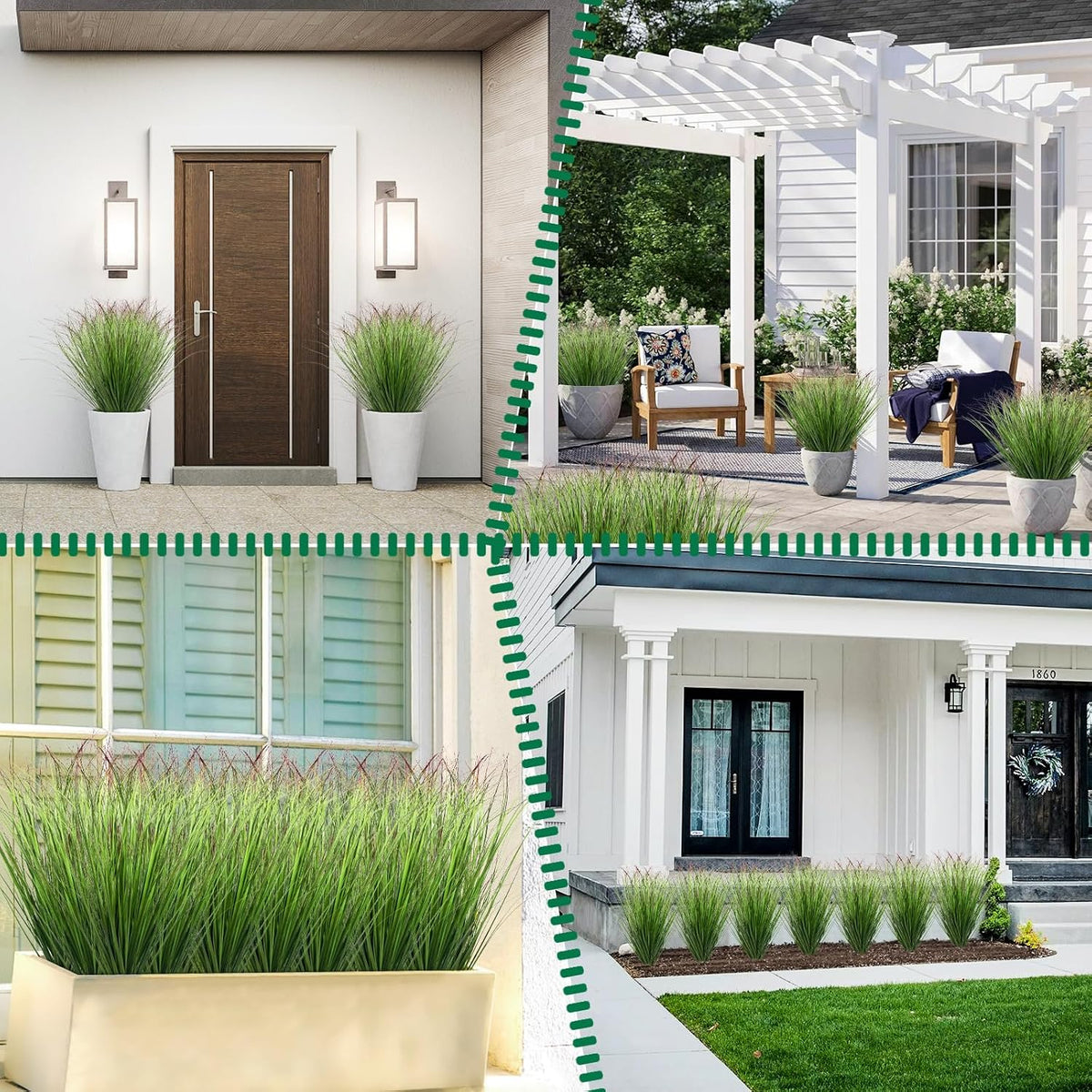 8 Bundles Artificial Grass Plants Outdoor Tall Faux Shrubs Greenery Stems Fake Onion Grasses Wheat Grass UV Resistant Faux Bushes Plant for Garden Indoor Office Home Decor（Red-Tipped Green）