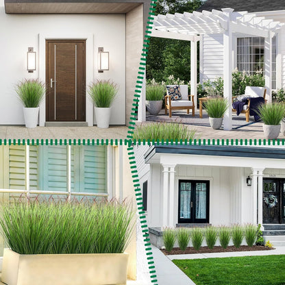 8 Bundles Artificial Grass Plants Outdoor Tall Faux Shrubs Greenery Stems Fake Onion Grasses Wheat Grass UV Resistant Faux Bushes Plant for Garden Indoor Office Home Decor（Red-Tipped Green）