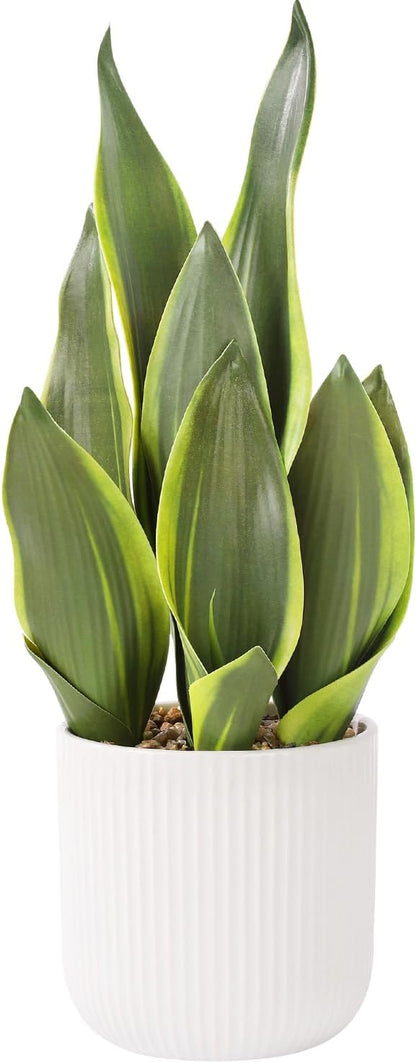 Artificial Realistic Snake Plant 16" with White Ceramic Pot