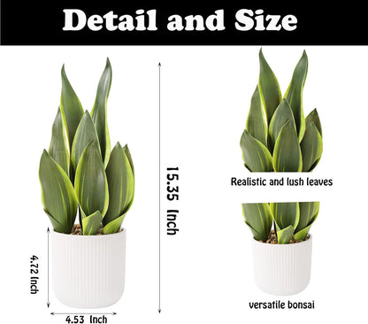 Artificial Realistic Snake Plant 16" with White Ceramic Pot