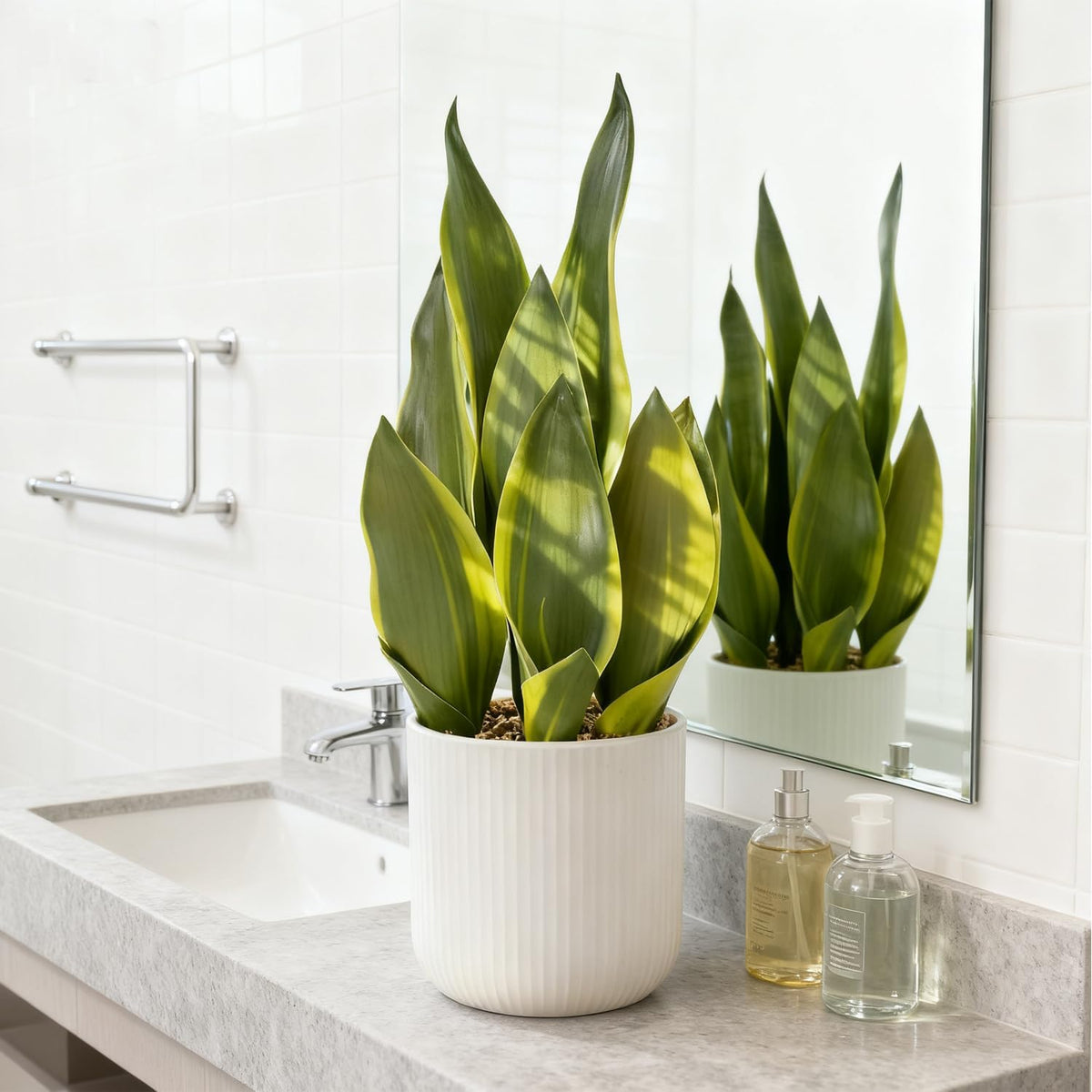 Artificial Realistic Snake Plant 16" with White Ceramic Pot