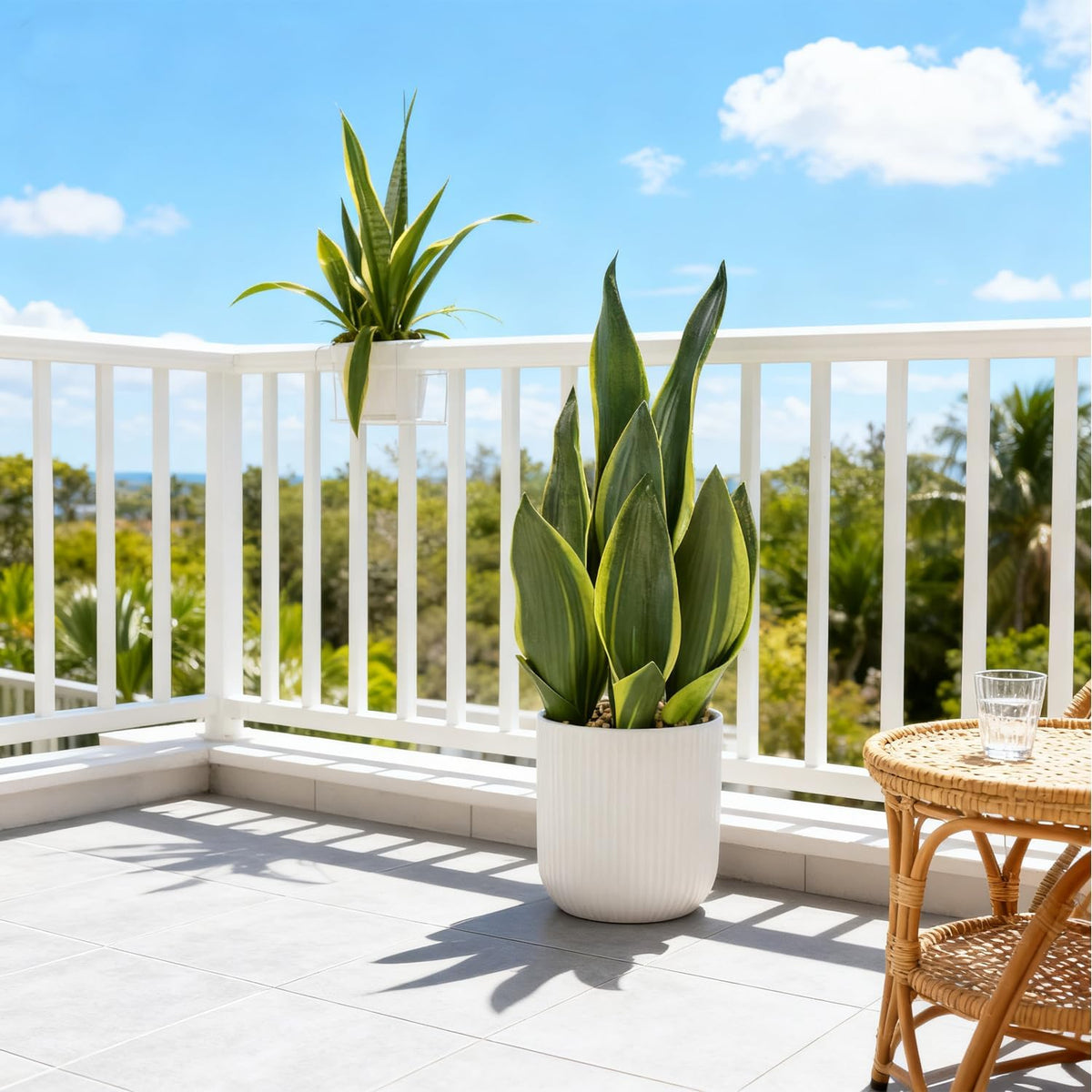 Artificial Realistic Snake Plant 16" with White Ceramic Pot