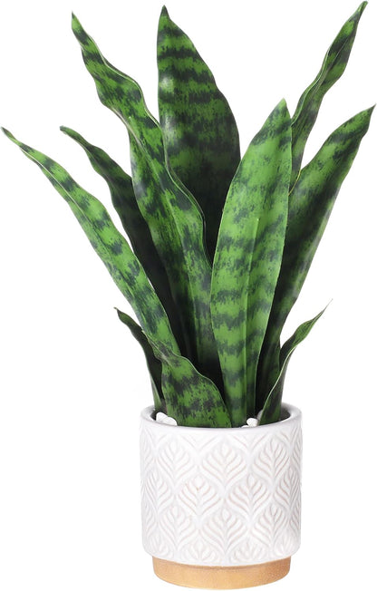 Artificial Realistic Snake Plant 16" with White Ceramic Pot
