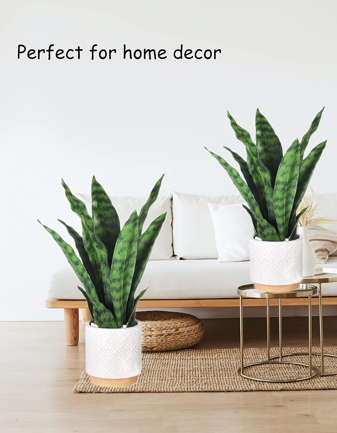 Artificial Realistic Snake Plant 16" with White Ceramic Pot