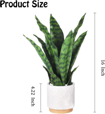 Artificial Realistic Snake Plant 16" with White Ceramic Pot