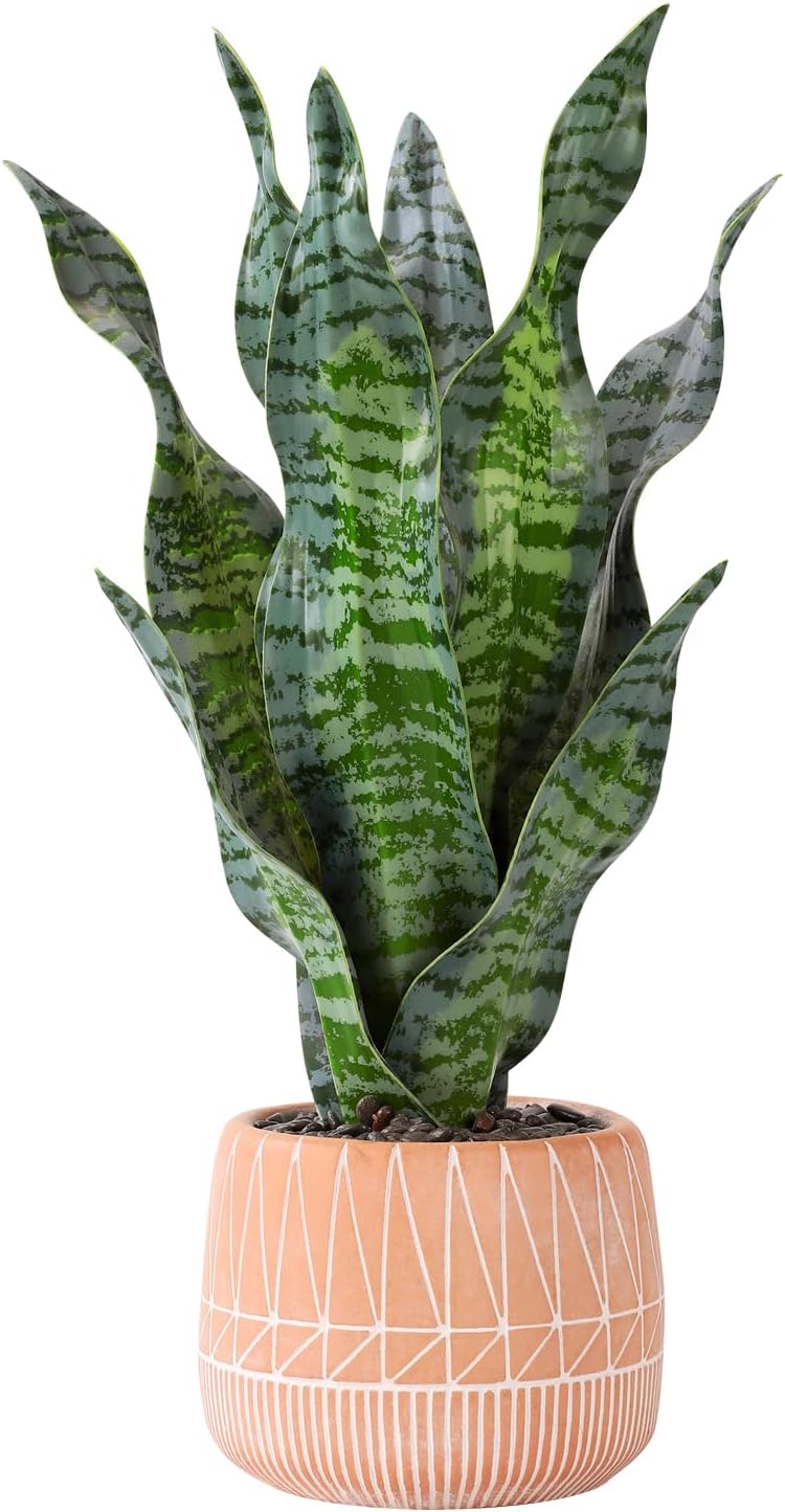 Artificial Realistic Snake Plant 16" with White Ceramic Pot