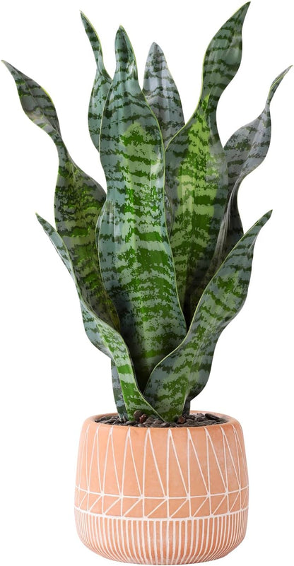 Artificial Realistic Snake Plant 16" with White Ceramic Pot