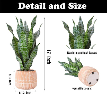 Artificial Realistic Snake Plant 16" with White Ceramic Pot