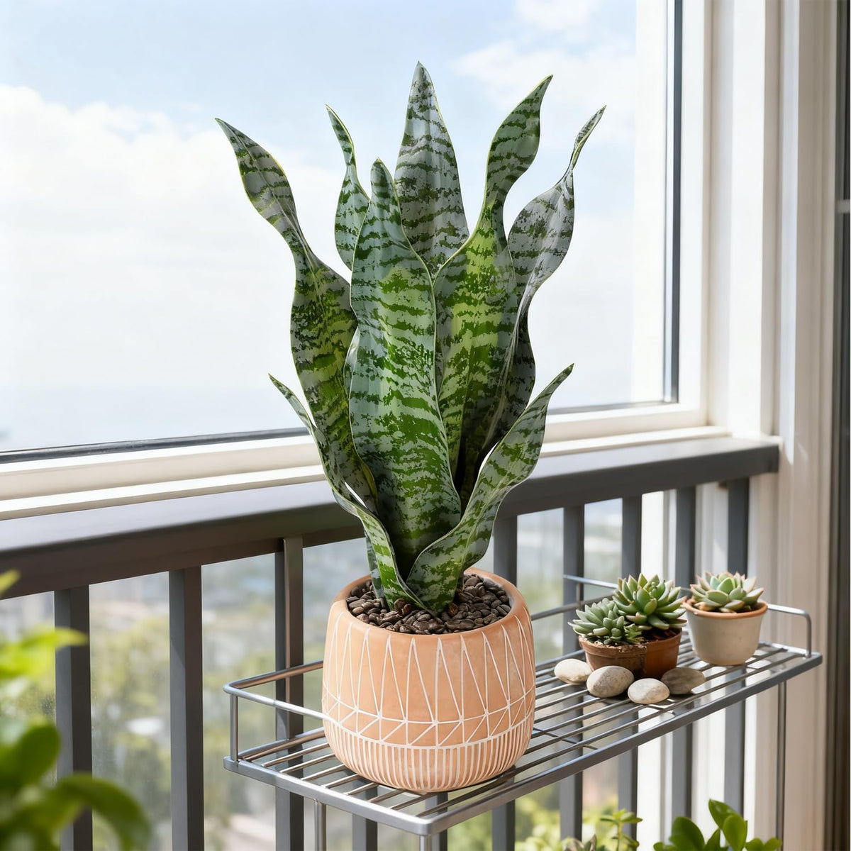 Artificial Realistic Snake Plant 16" with White Ceramic Pot