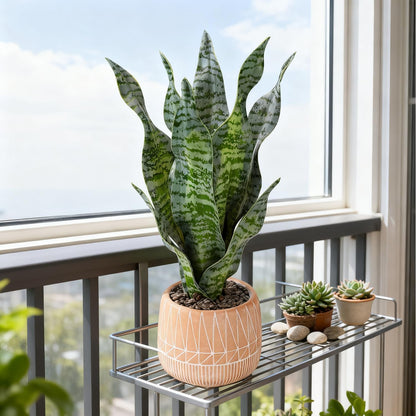 Artificial Realistic Snake Plant 16" with White Ceramic Pot