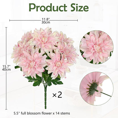 Purple-Pink Artificial Dahlia Flowers with Stem Bushes 7 Heads Silk Fake Dahlias Flowers Wedding Bouquets Faux Dahlia Flower Floral Arrangements for Party Table Centerpieces Home Decor
