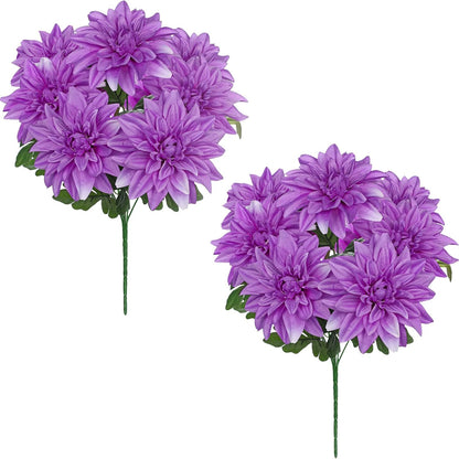 Purple-Pink Artificial Dahlia Flowers with Stem Bushes 7 Heads Silk Fake Dahlias Flowers Wedding Bouquets Faux Dahlia Flower Floral Arrangements for Party Table Centerpieces Home Decor