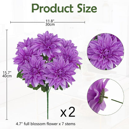 Purple-Pink Artificial Dahlia Flowers with Stem Bushes 7 Heads Silk Fake Dahlias Flowers Wedding Bouquets Faux Dahlia Flower Floral Arrangements for Party Table Centerpieces Home Decor
