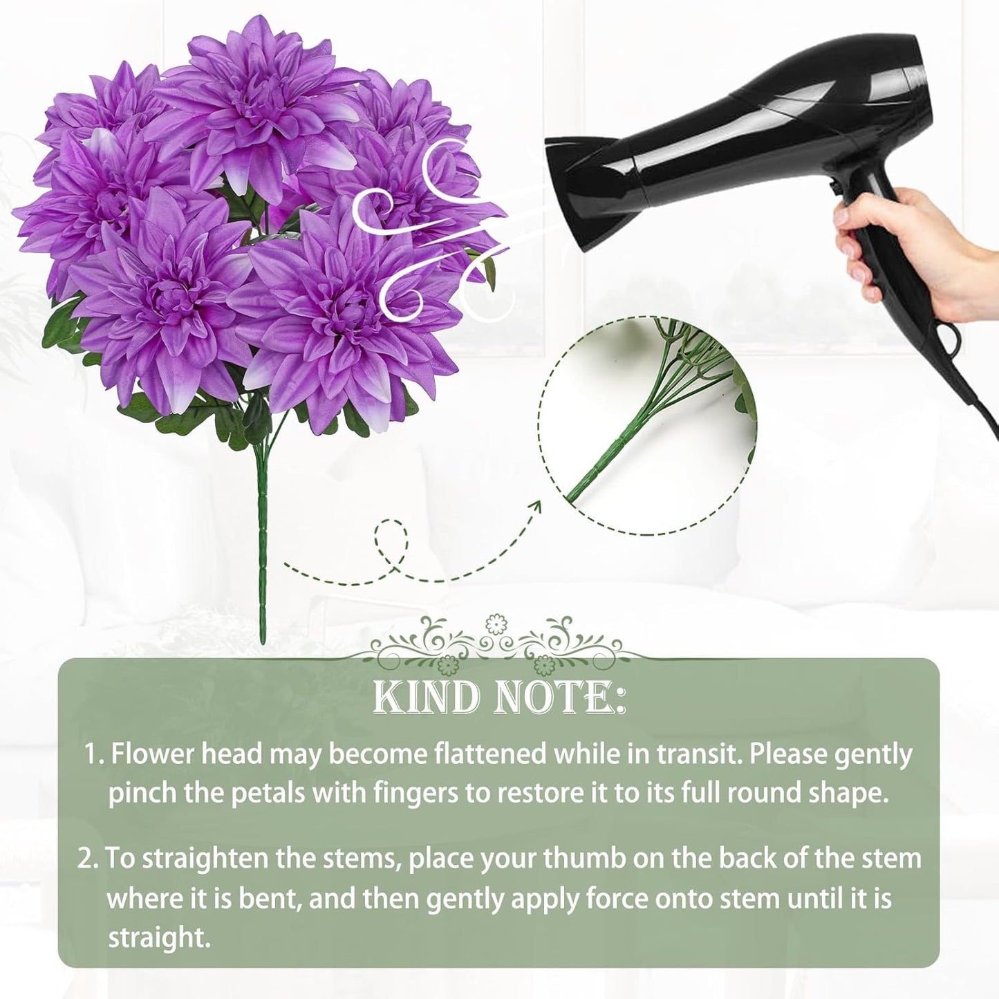 Purple-Pink Artificial Dahlia Flowers with Stem Bushes 7 Heads Silk Fake Dahlias Flowers Wedding Bouquets Faux Dahlia Flower Floral Arrangements for Party Table Centerpieces Home Decor