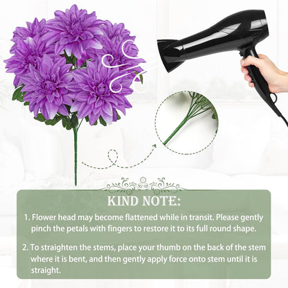 Purple-Pink Artificial Dahlia Flowers with Stem Bushes 7 Heads Silk Fake Dahlias Flowers Wedding Bouquets Faux Dahlia Flower Floral Arrangements for Party Table Centerpieces Home Decor