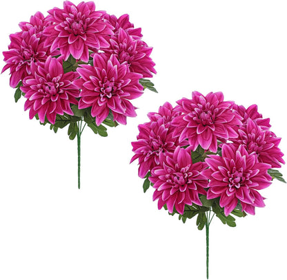 Purple-Pink Artificial Dahlia Flowers with Stem Bushes 7 Heads Silk Fake Dahlias Flowers Wedding Bouquets Faux Dahlia Flower Floral Arrangements for Party Table Centerpieces Home Decor
