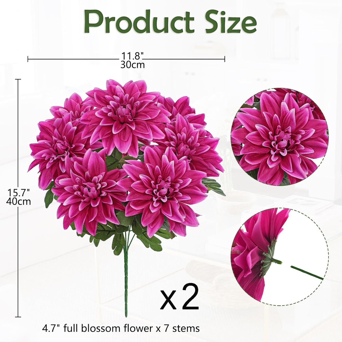 Purple-Pink Artificial Dahlia Flowers with Stem Bushes 7 Heads Silk Fake Dahlias Flowers Wedding Bouquets Faux Dahlia Flower Floral Arrangements for Party Table Centerpieces Home Decor