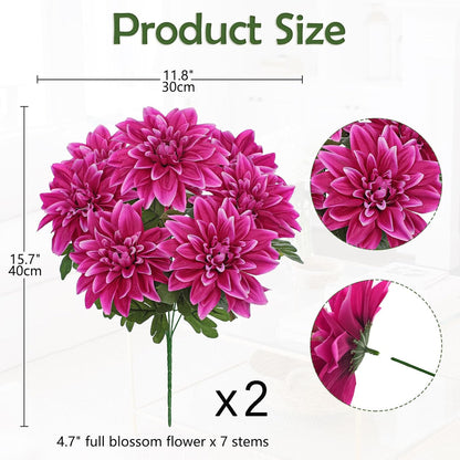 Purple-Pink Artificial Dahlia Flowers with Stem Bushes 7 Heads Silk Fake Dahlias Flowers Wedding Bouquets Faux Dahlia Flower Floral Arrangements for Party Table Centerpieces Home Decor