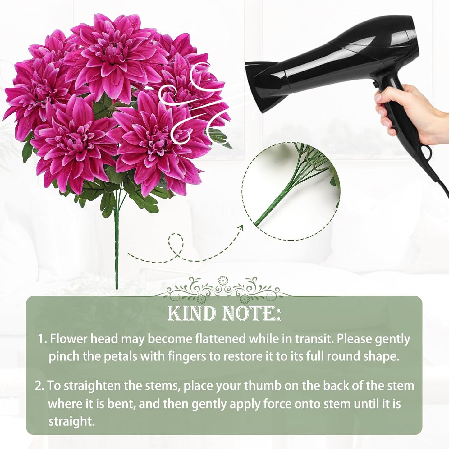 Purple-Pink Artificial Dahlia Flowers with Stem Bushes 7 Heads Silk Fake Dahlias Flowers Wedding Bouquets Faux Dahlia Flower Floral Arrangements for Party Table Centerpieces Home Decor