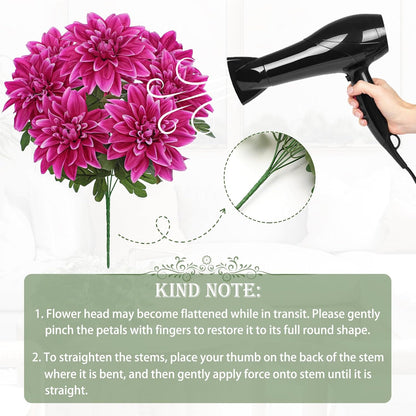 Purple-Pink Artificial Dahlia Flowers with Stem Bushes 7 Heads Silk Fake Dahlias Flowers Wedding Bouquets Faux Dahlia Flower Floral Arrangements for Party Table Centerpieces Home Decor