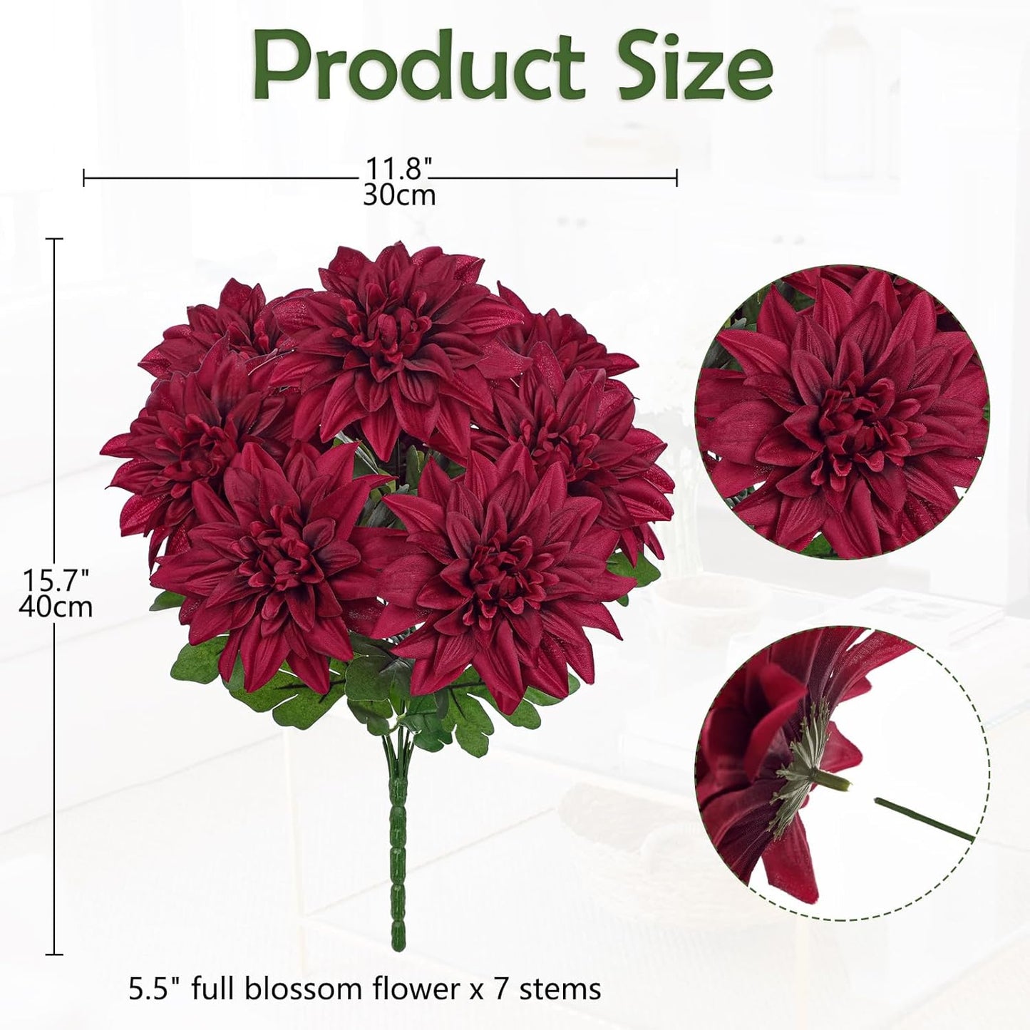 Purple-Pink Artificial Dahlia Flowers with Stem Bushes 7 Heads Silk Fake Dahlias Flowers Wedding Bouquets Faux Dahlia Flower Floral Arrangements for Party Table Centerpieces Home Decor