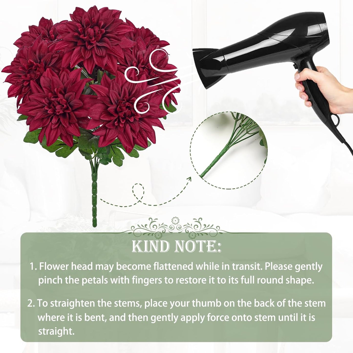 Purple-Pink Artificial Dahlia Flowers with Stem Bushes 7 Heads Silk Fake Dahlias Flowers Wedding Bouquets Faux Dahlia Flower Floral Arrangements for Party Table Centerpieces Home Decor