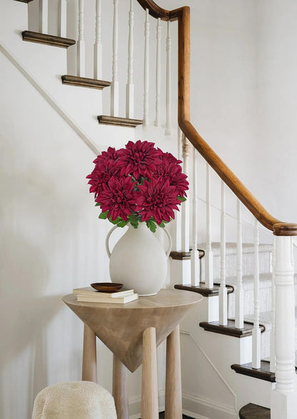 Purple-Pink Artificial Dahlia Flowers with Stem Bushes 7 Heads Silk Fake Dahlias Flowers Wedding Bouquets Faux Dahlia Flower Floral Arrangements for Party Table Centerpieces Home Decor