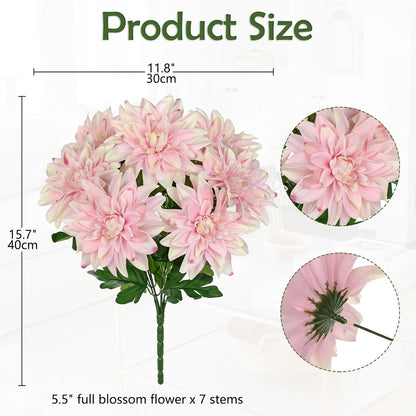 Purple-Pink Artificial Dahlia Flowers with Stem Bushes 7 Heads Silk Fake Dahlias Flowers Wedding Bouquets Faux Dahlia Flower Floral Arrangements for Party Table Centerpieces Home Decor
