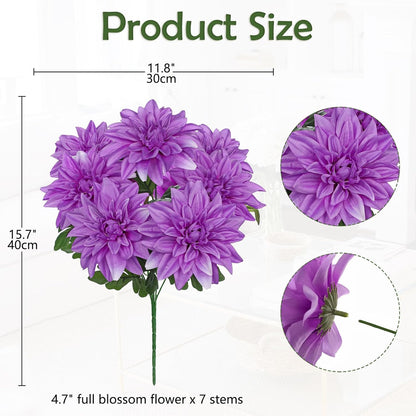 Purple-Pink Artificial Dahlia Flowers with Stem Bushes 7 Heads Silk Fake Dahlias Flowers Wedding Bouquets Faux Dahlia Flower Floral Arrangements for Party Table Centerpieces Home Decor