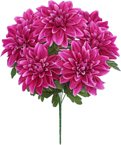 Purple-Pink Artificial Dahlia Flowers with Stem Bushes 7 Heads Silk Fake Dahlias Flowers Wedding Bouquets Faux Dahlia Flower Floral Arrangements for Party Table Centerpieces Home Decor