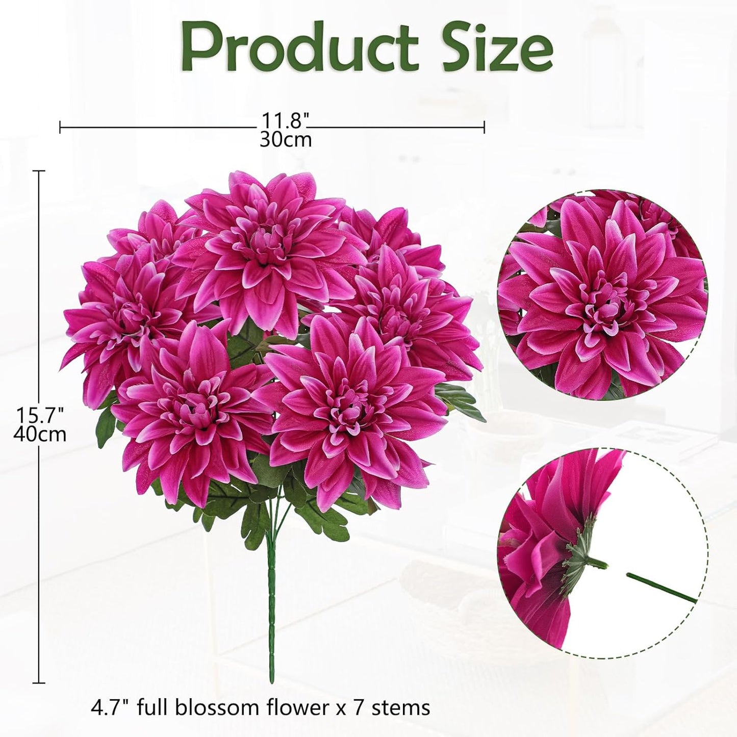 Purple-Pink Artificial Dahlia Flowers with Stem Bushes 7 Heads Silk Fake Dahlias Flowers Wedding Bouquets Faux Dahlia Flower Floral Arrangements for Party Table Centerpieces Home Decor