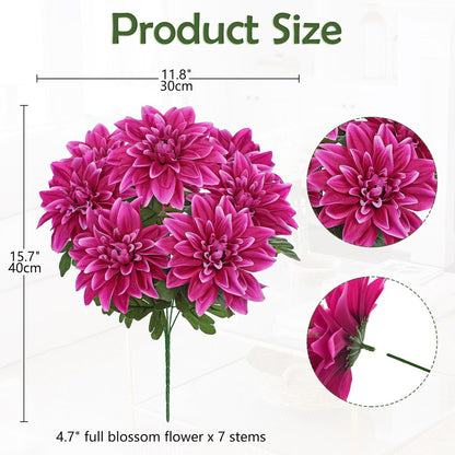 Purple-Pink Artificial Dahlia Flowers with Stem Bushes 7 Heads Silk Fake Dahlias Flowers Wedding Bouquets Faux Dahlia Flower Floral Arrangements for Party Table Centerpieces Home Decor