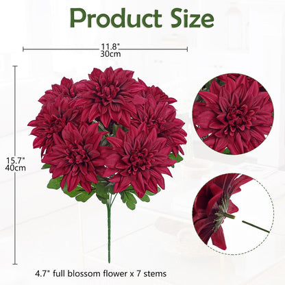 Purple-Pink Artificial Dahlia Flowers with Stem Bushes 7 Heads Silk Fake Dahlias Flowers Wedding Bouquets Faux Dahlia Flower Floral Arrangements for Party Table Centerpieces Home Decor