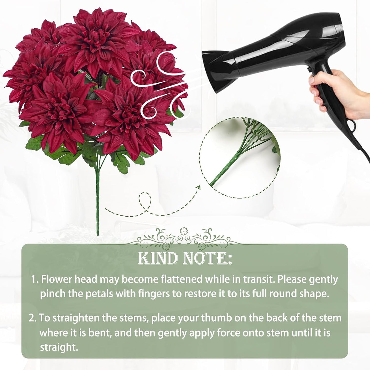 Purple-Pink Artificial Dahlia Flowers with Stem Bushes 7 Heads Silk Fake Dahlias Flowers Wedding Bouquets Faux Dahlia Flower Floral Arrangements for Party Table Centerpieces Home Decor