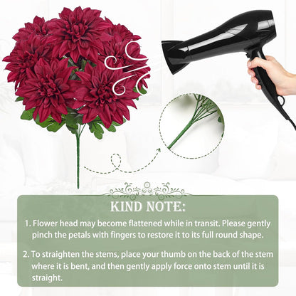 Purple-Pink Artificial Dahlia Flowers with Stem Bushes 7 Heads Silk Fake Dahlias Flowers Wedding Bouquets Faux Dahlia Flower Floral Arrangements for Party Table Centerpieces Home Decor