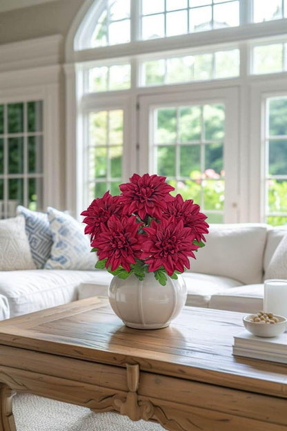 Purple-Pink Artificial Dahlia Flowers with Stem Bushes 7 Heads Silk Fake Dahlias Flowers Wedding Bouquets Faux Dahlia Flower Floral Arrangements for Party Table Centerpieces Home Decor