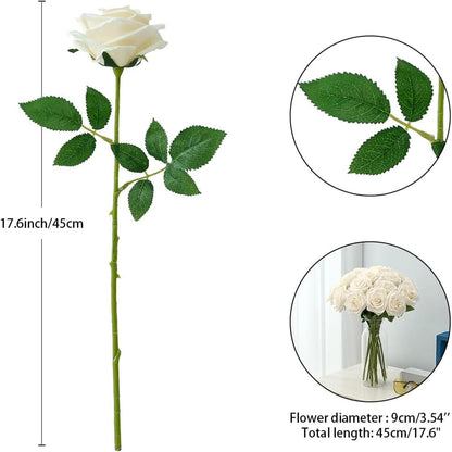 100 Pcs White Rose Artificial Flowers Bulk, Ivory Silk Fake Roses with Long Stem for Wedding Decoration, Bridal Bouquets, DIY Flower Wall, Party Table Centerpieces, Home Decor