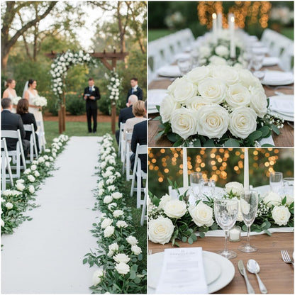 100 Pcs White Rose Artificial Flowers Bulk, Ivory Silk Fake Roses with Long Stem for Wedding Decoration, Bridal Bouquets, DIY Flower Wall, Party Table Centerpieces, Home Decor