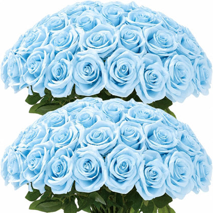 100 Pcs White Rose Artificial Flowers Bulk, Ivory Silk Fake Roses with Long Stem for Wedding Decoration, Bridal Bouquets, DIY Flower Wall, Party Table Centerpieces, Home Decor