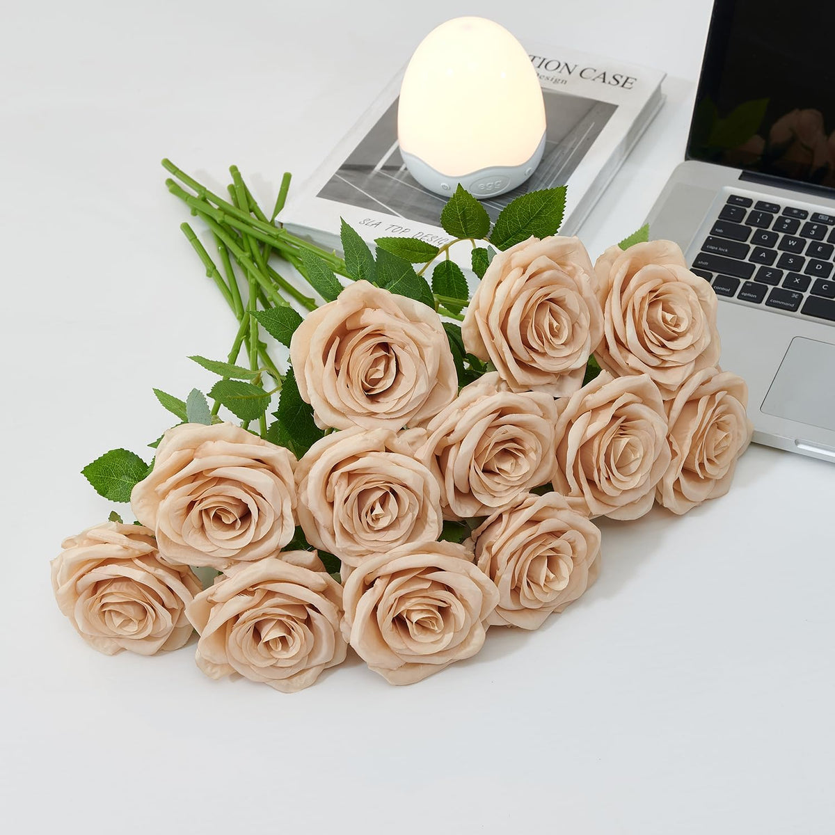 100 Pcs White Rose Artificial Flowers Bulk, Ivory Silk Fake Roses with Long Stem for Wedding Decoration, Bridal Bouquets, DIY Flower Wall, Party Table Centerpieces, Home Decor